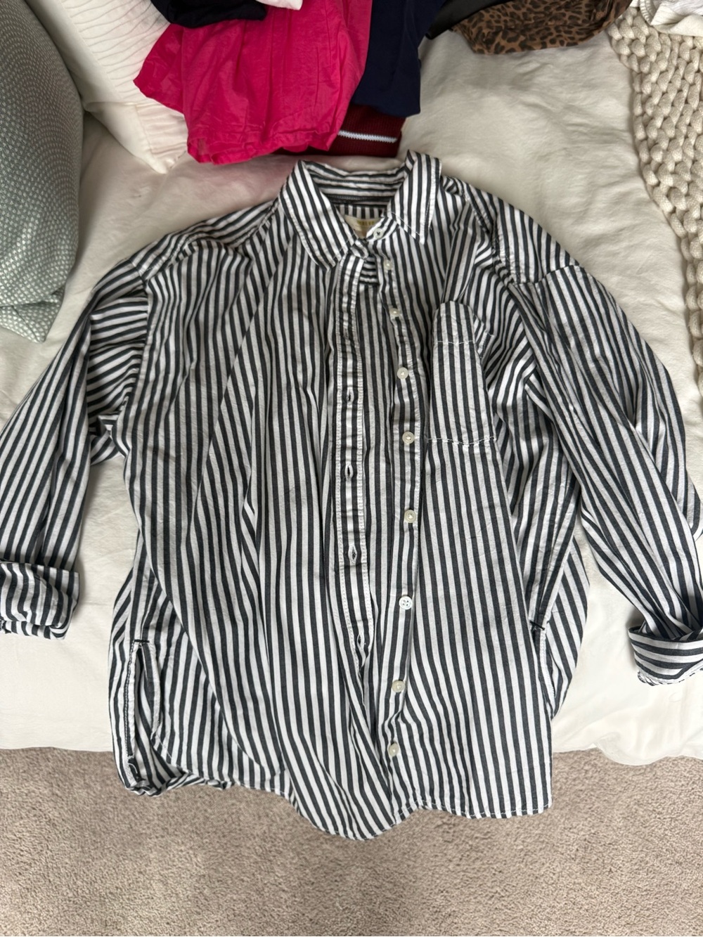 Anthropologie Black and White Vertical Stripe Button-Down Shirt